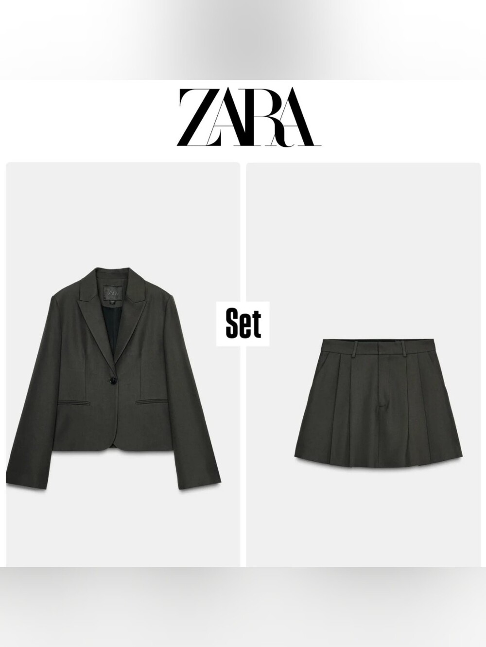 Zara Women’s Dark Olive Two-Piece Blazer & Skirt Set